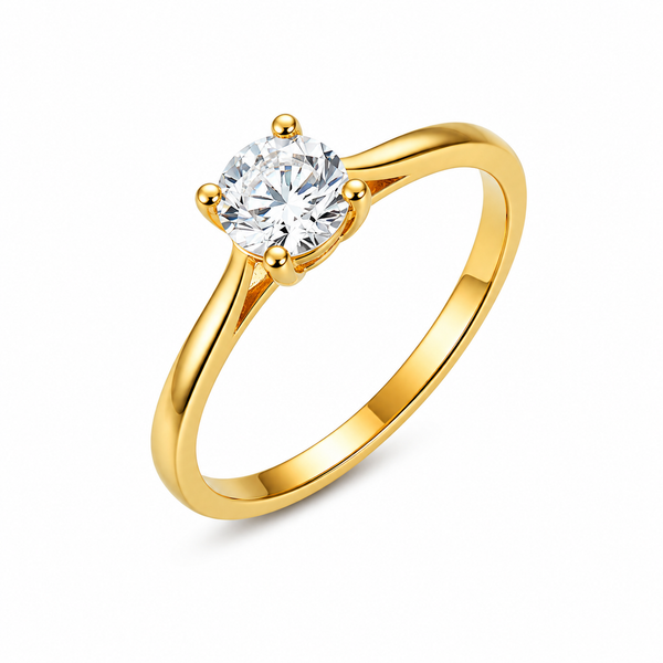 Elegant Gold Solitaire Ring – Classic Crystal