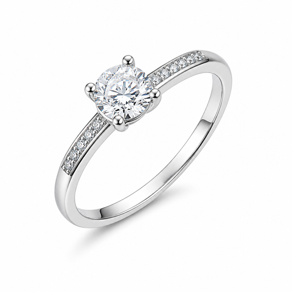Elegant Silver Solitaire Ring – Sparkling Crystal